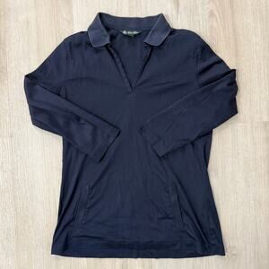 Brooks Brothers Navy Blue Pullover V Neck Collared Top Kangaroo Pockets Medium